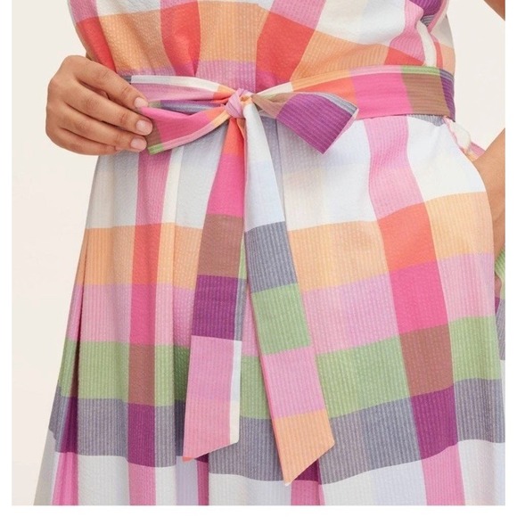Women's Plaid Tie-Waist Midi Dress - kate spade new‎ york Red/Pink/Green/Blue 1X - Picture 4 of 7